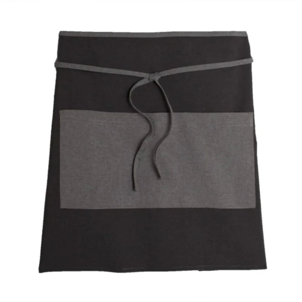 Black and grey waist length apron
