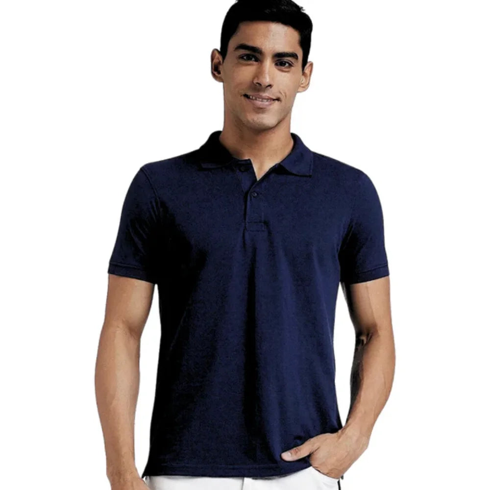Man in navy blue polo