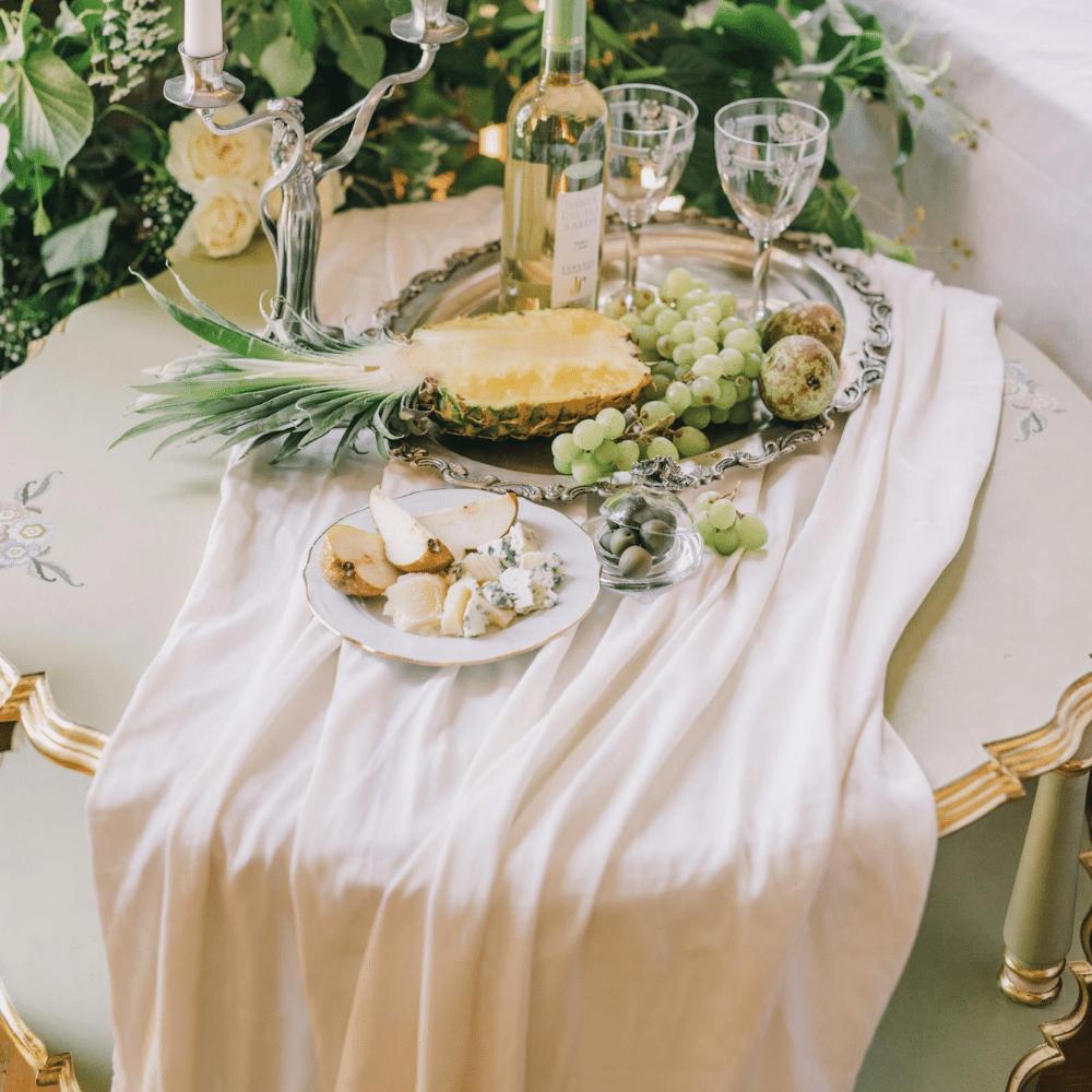 Table runner with décor on on of it