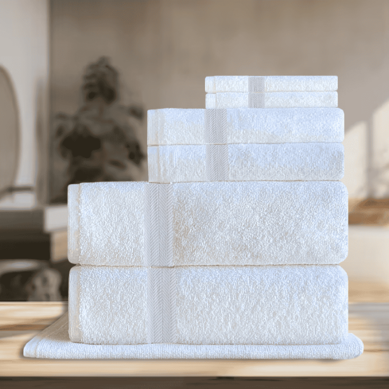 7pc Turkish cotton towel set, hospitality-grade comfort for boutique hotels and premium rentals