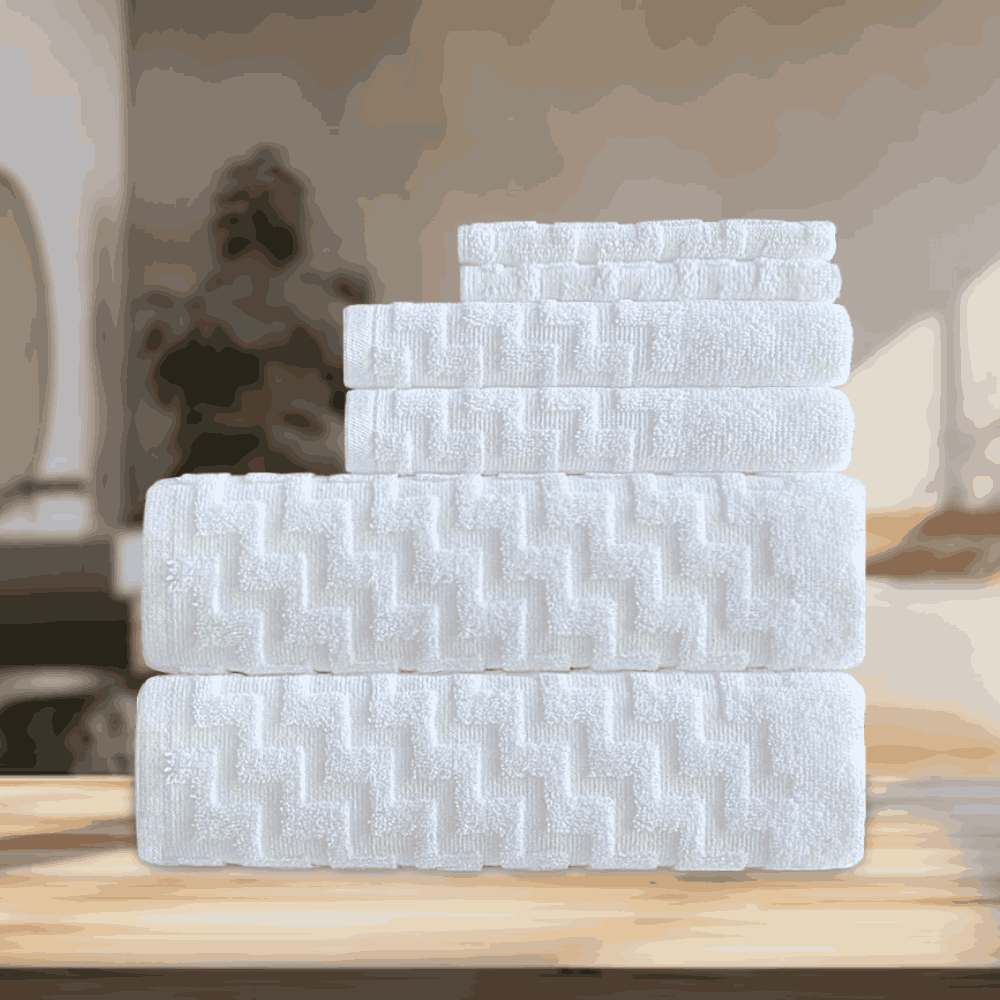 Designed for professional use, these elegant hotel towels come in multiple quantities, offering an efficient solution for high-demand washroom needs White folded BWS SERIES Towel Set - Premium 6 pc Set.