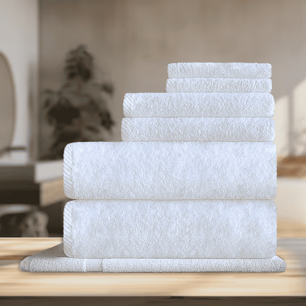 White cotton towels with border design for hotels 7 pc Set of towels