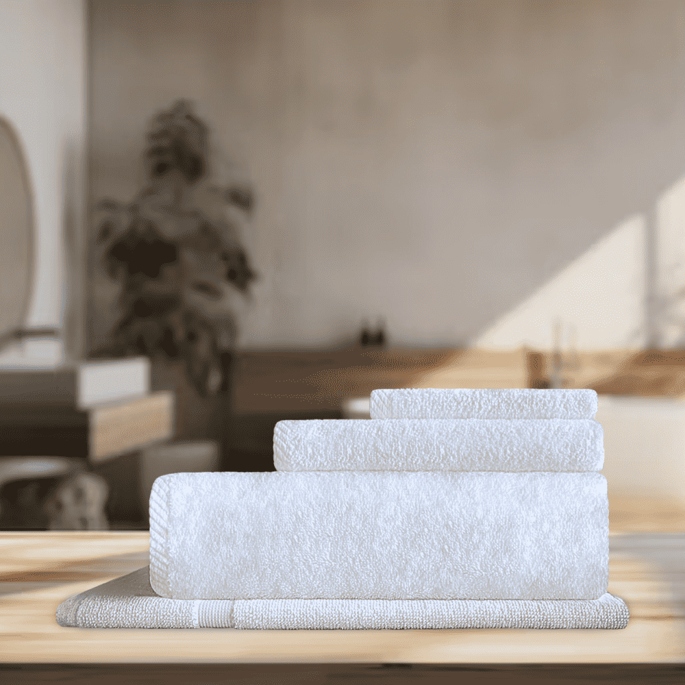 Premium white cotton towels with border for hotels 4 Pc towel set