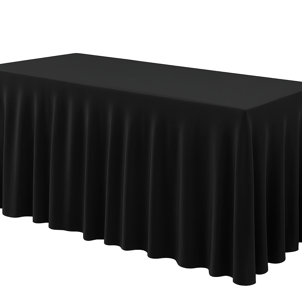Wrinkle-Resistant Polyester Table Skirt - 6-8 ft, Black or White, for Hotel Banquets & Events