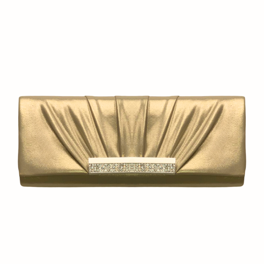 Jewel Accent Pleated Clutch in gold