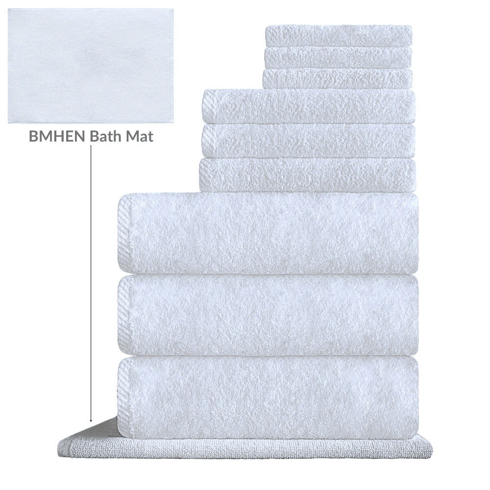 White cotton towels with border for spa hotels wholesale 10 Pc of towel set