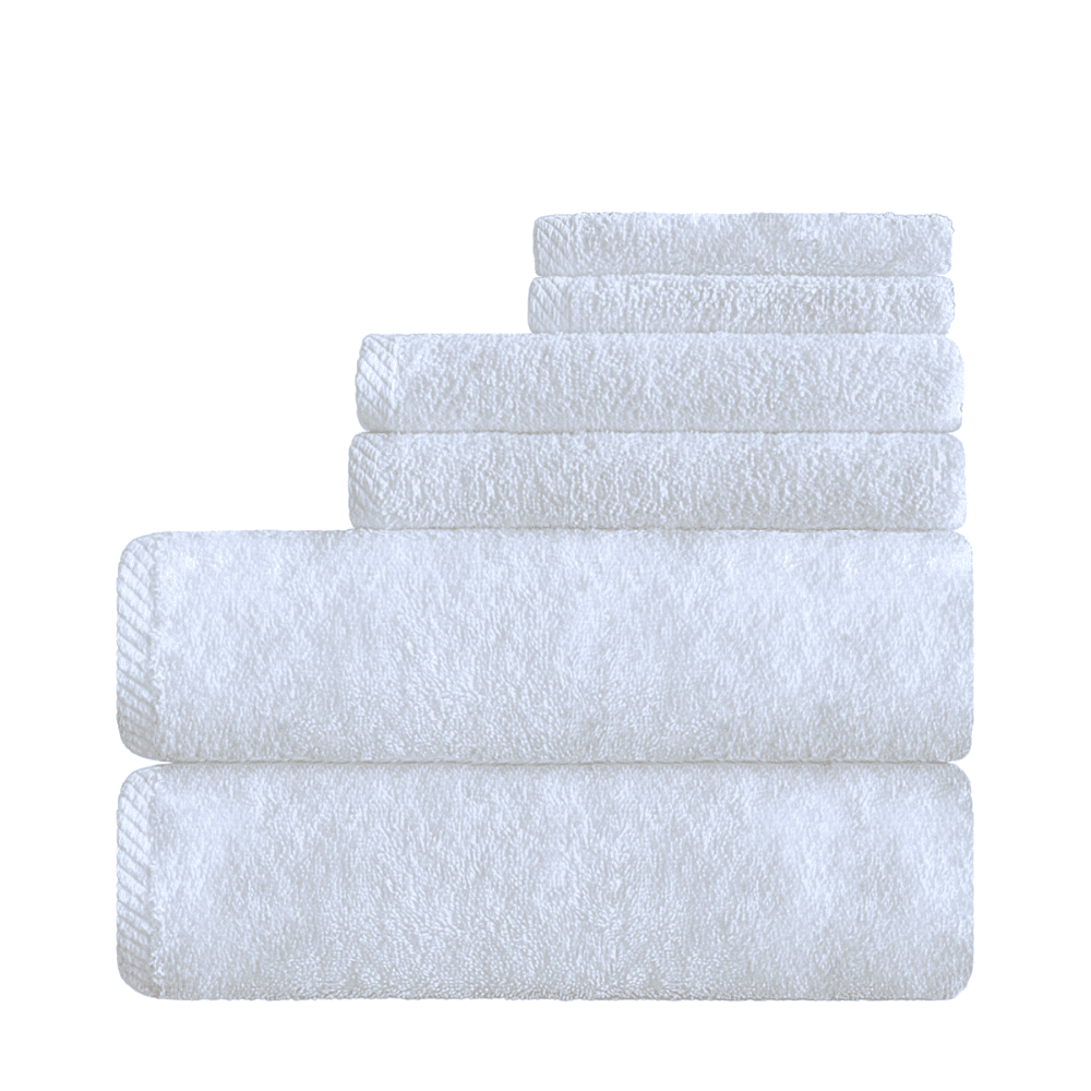 White cotton towels with decorative borders for hotels 6 Pc towel set