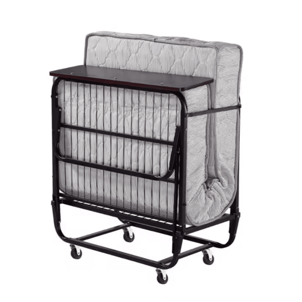 Heavy Duty Mobile Rollaway Folding Bed with 8" Innerspring Mattress. Ideal for hotels, Airbnb and hospitality use.