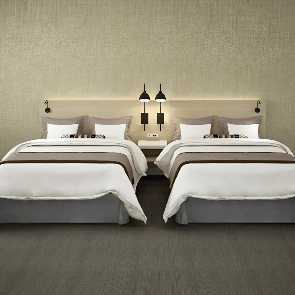 Hudson Clean Modern Beige Wood Bed - Two Beds