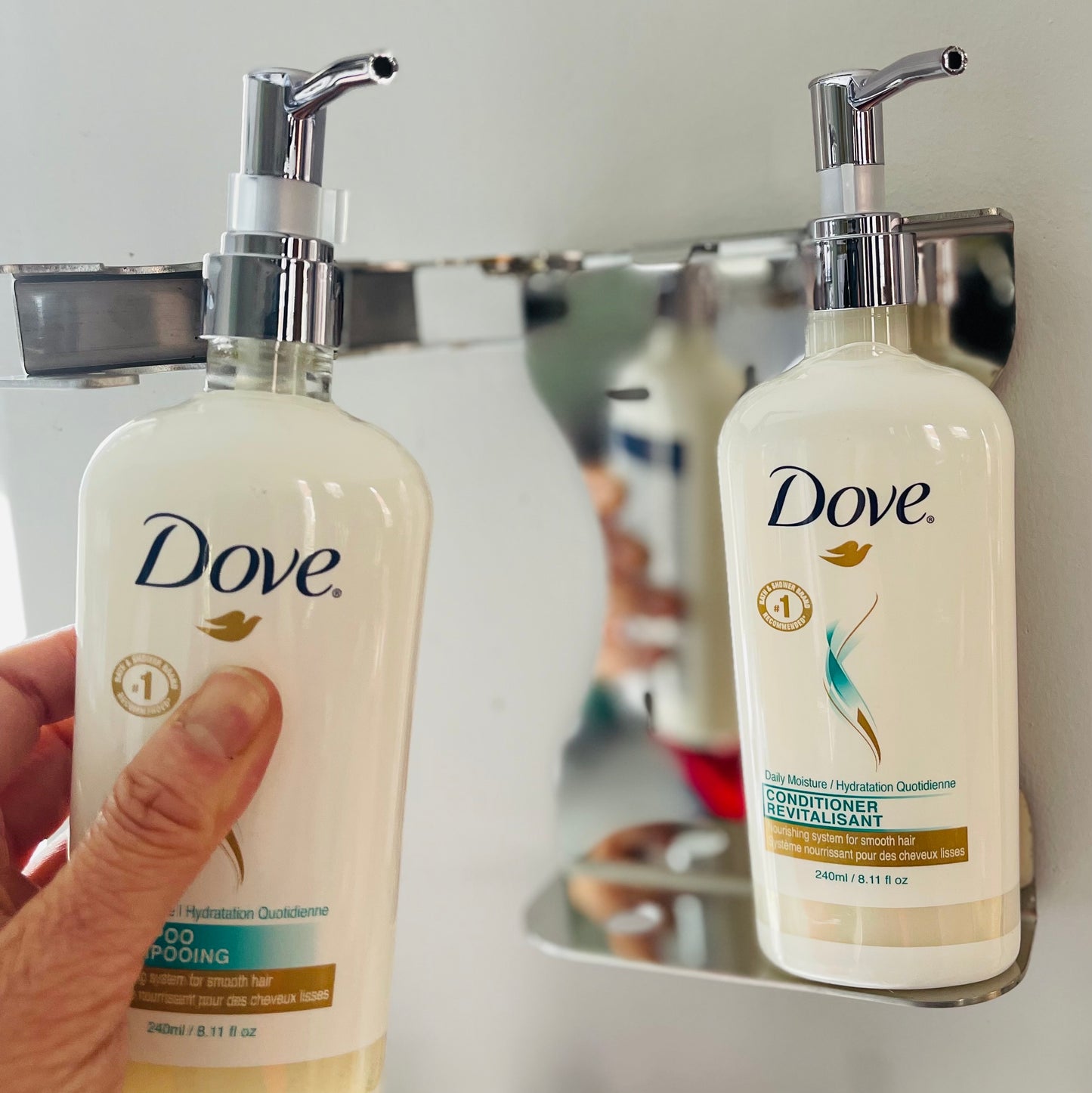 Double 240ml Stainless Steel Hotel Liquid Amenities Holder/Fixture with Tamper Resistant Locking System
