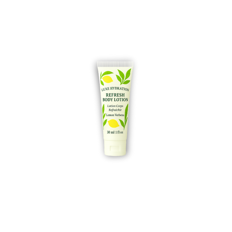 30ml lemon verbena body lotion with soft white musk and basil notes, ideal for hotel, spa, and boutique guest comfort