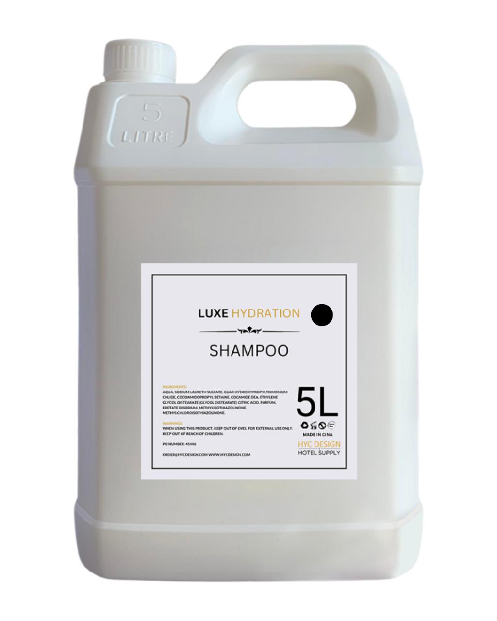 Bulk 5L shampoo refill with lemon verbena scent. Perfect for premium hotels, motels, spas, and vacation rental bathrooms.