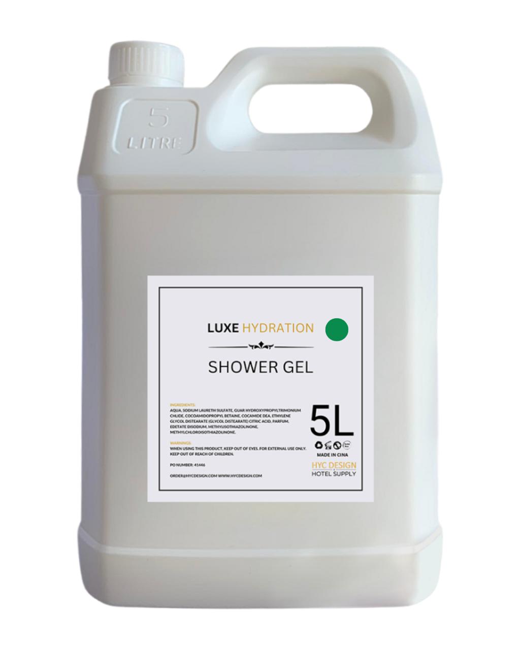 Premium 5L shower gel refill with lemon verbena scent. Ideal for upscale hotel bathrooms, spas, and bulk amenities.