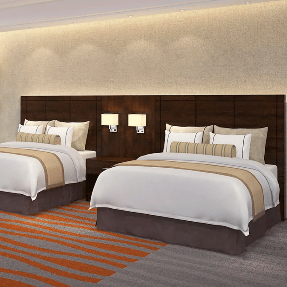 Mia Bella Walnut Colored Wood Bed - Two Beds - Side View