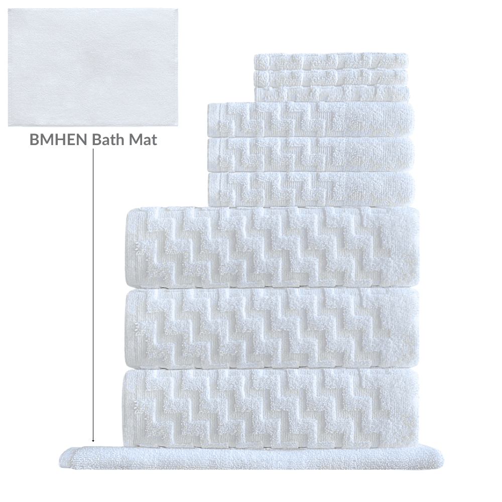 Quick-dry hotel towels with a luxurious texture, made to withstand frequent use, ideal for Airbnb hosts seeking an elegant and practical washroom upgrade White folded BWS SERIES Towel Set - Premium 10 pc Set.