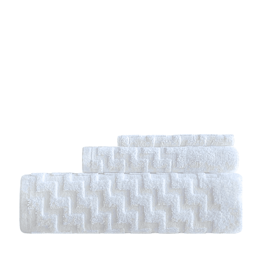 Elegant and functional hotel towels crafted for professional use, providing softness and quick-drying features ideal for high-traffic washrooms in Airbnbs or boutique hotels. White folded BWS SERIES Towel Set - Premium 3 pc Set.