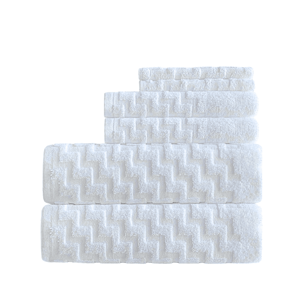 Durable and soft towels available in bulk for hotels, featuring quick-dry fabric technology for a hassle-free, high-quality washroom experience White folded BWS SERIES Towel Set - Premium 6 pc Set.
