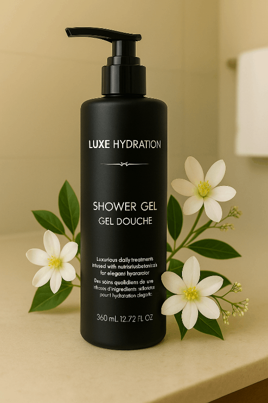 360ml Luxe Hydration shower gel for hotels and Airbnb. Bulk guest amenity with gentle cleansing and a premium feel.