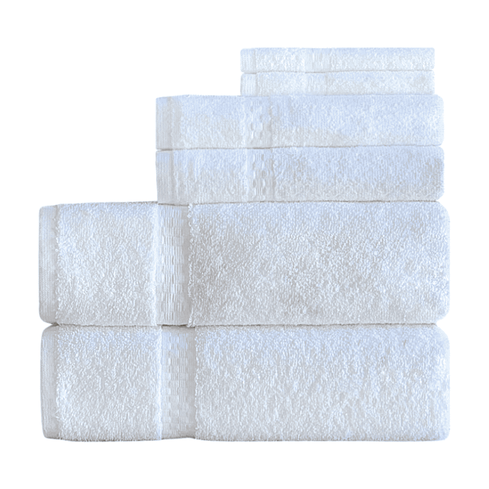 Elegant wholesale towels crafted for Airbnbs, offering an ultra-soft feel, superior absorbency, and classic style for guest satisfaction. 6 pc towel set in a white background