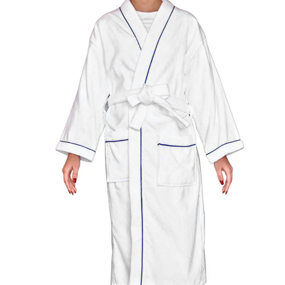 Velour Terry Kimono Bathrobe  - blue piping
