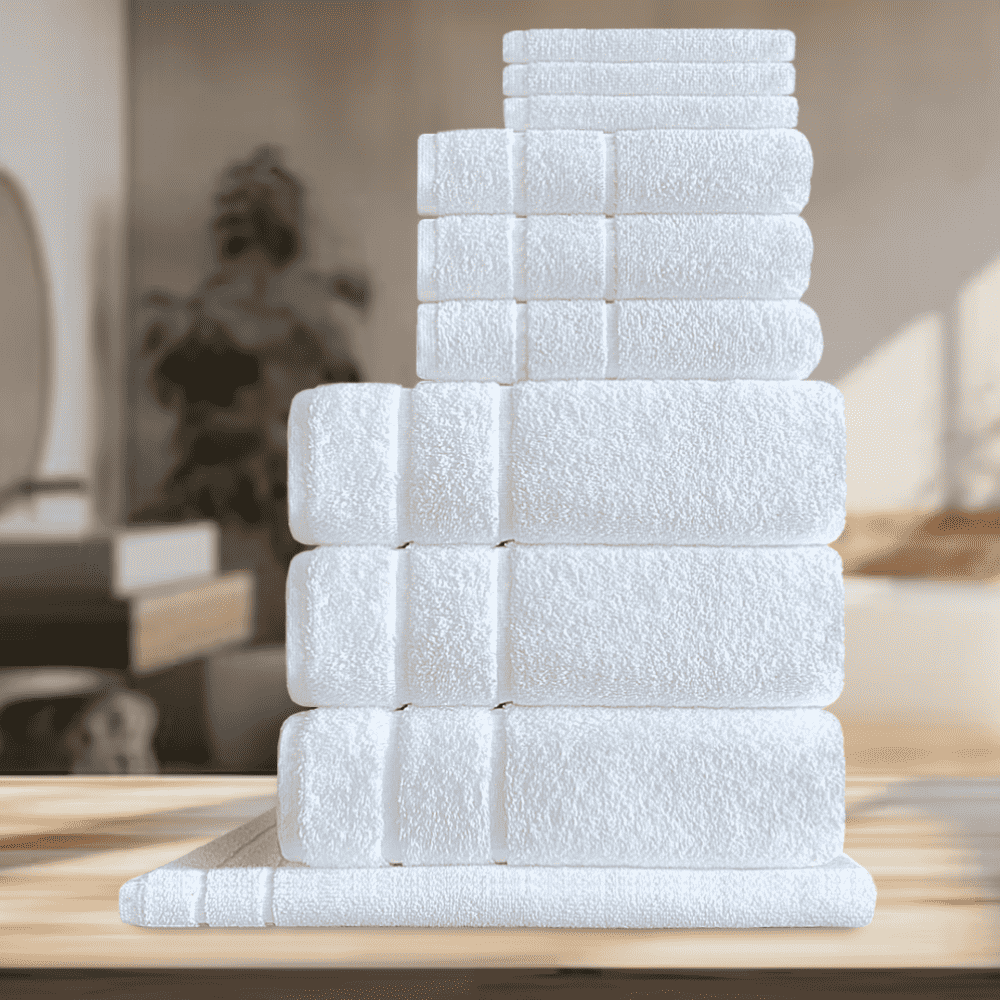 Luxurious hotel-quality towels designed for Airbnb and BnB rentals, featuring elegant patterns and soft, plush fabric for a superior guest experience. FP SERIES Towel Set - 10pc Premium