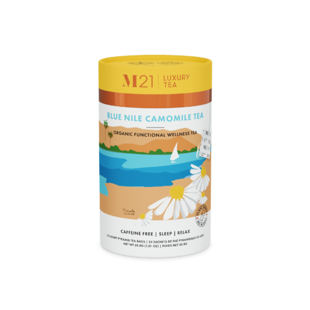Organic Blue Nile chamomile tea. Caffeine-free bedtime blend for stress relief, better sleep, or calming your evening.