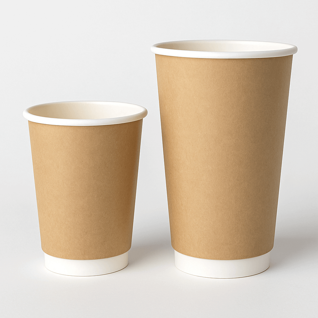 Disposable paper cups wrapped for hygiene, double-walled perfect for in-room hotel amenities or beverage counters