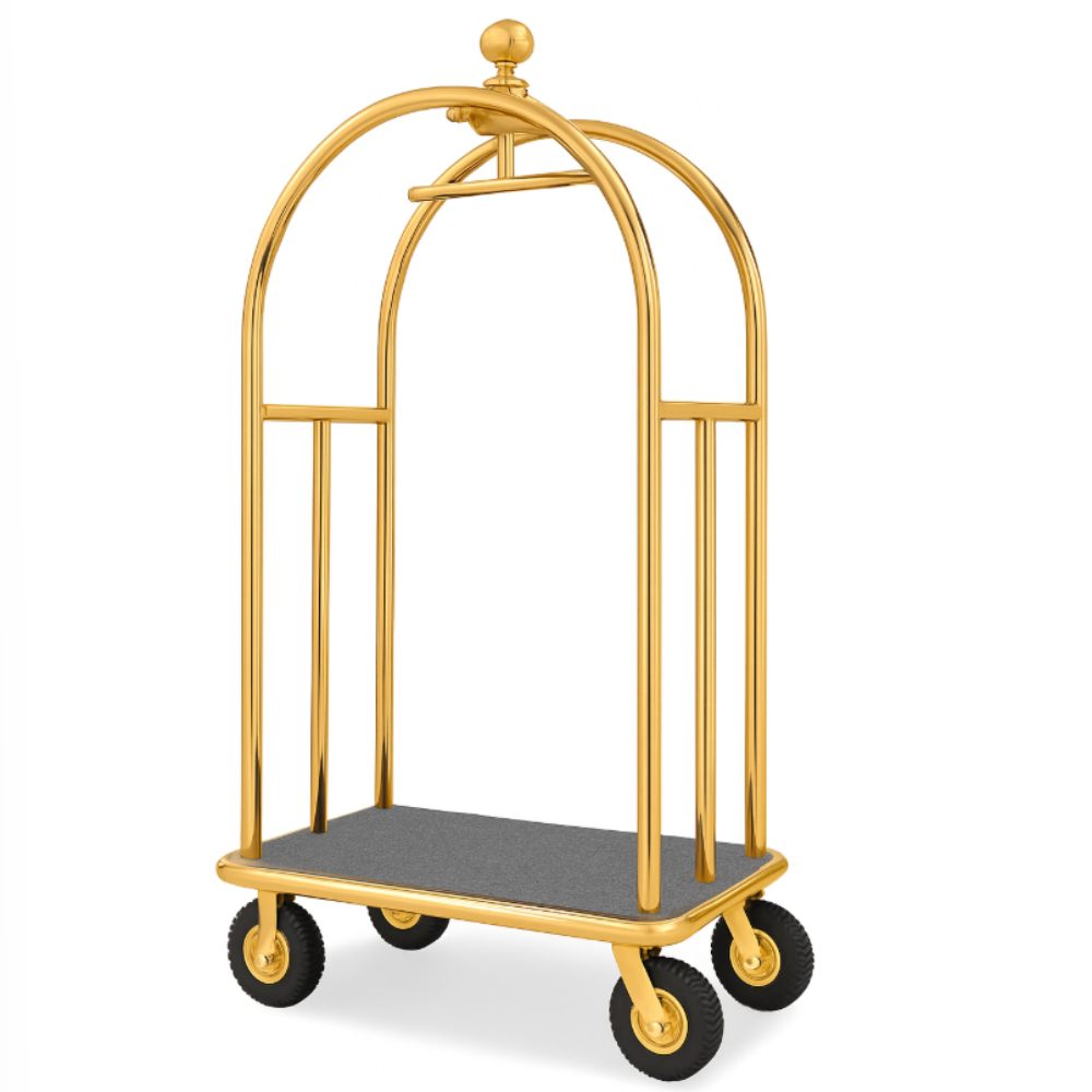 Durable Hotel bellman cart brass colour with grey carpet