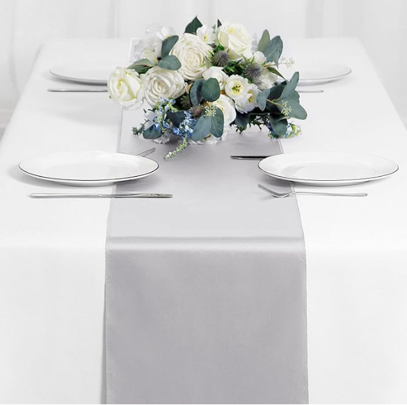 High-Quality Satin Table Runners (12x108) / Silver.