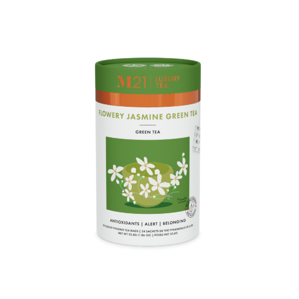 Aromatic jasmine green tea with a smooth floral taste. Naturally caffeinated and perfect for energizing moments.
