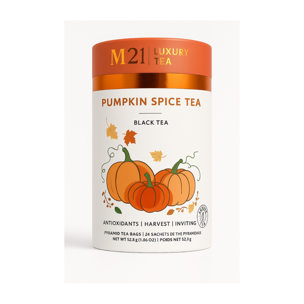 Pumpkin spice herbal tea with cinnamon and nutmeg. A cozy autumn favorite, perfect for fall holiday events