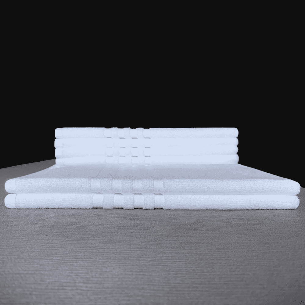 Close-up of hand towel fabric highlighting soft cotton loops and textured stripe detailing