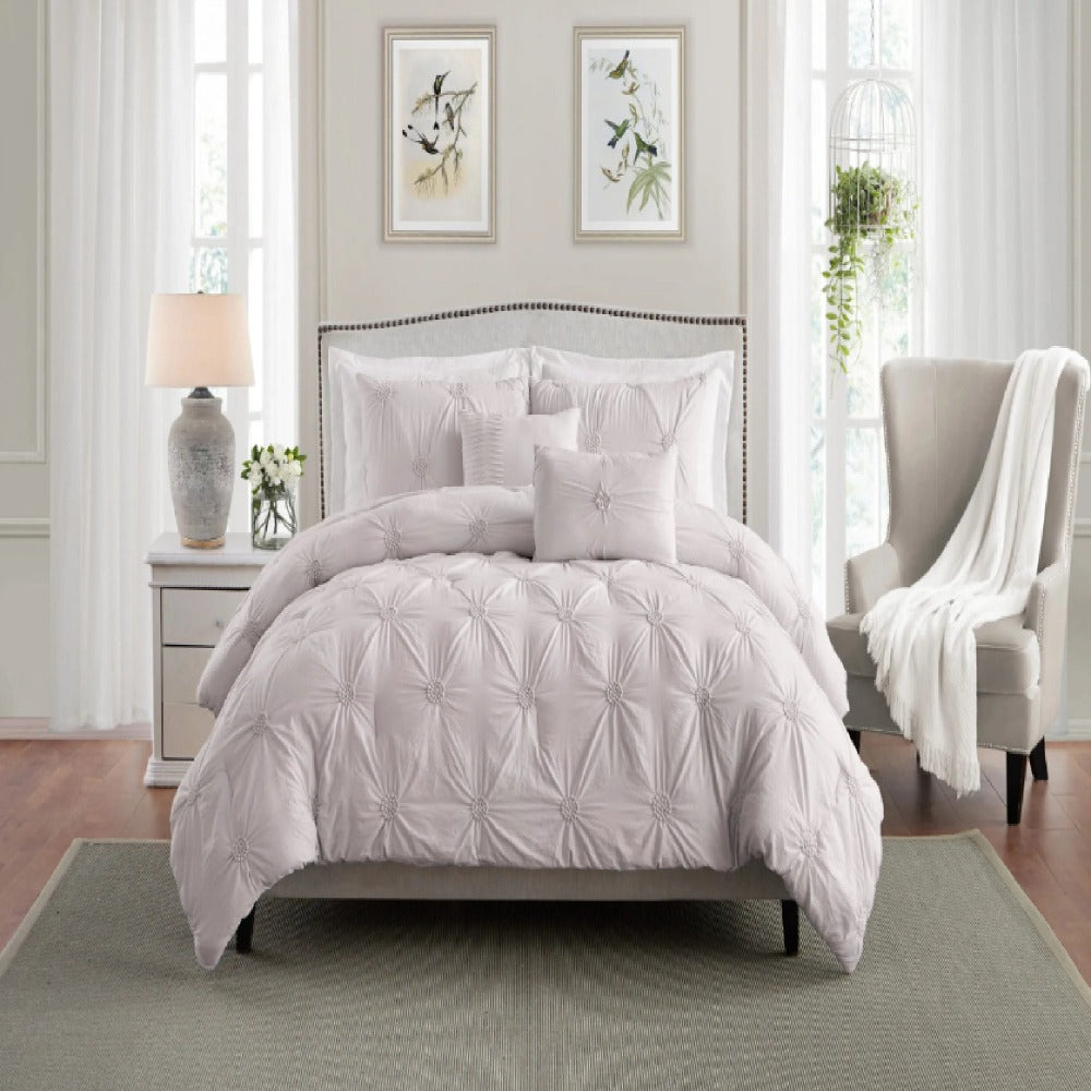Pre washed 3 Piece Luxury Floral Ruched Comforter Set Pink