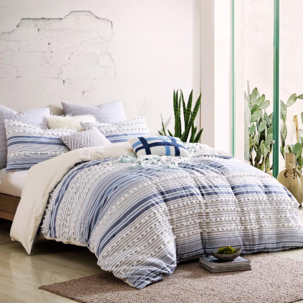 Blue 5pc Dobby Clips Stripe Comforter Set