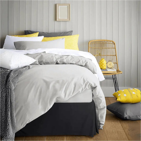 Black bed skirt Multi-colored decorative bed hugger with waterproof and eco-friendly properties, perfect for upscale hotel chain guest rooms or Airbnb rentals