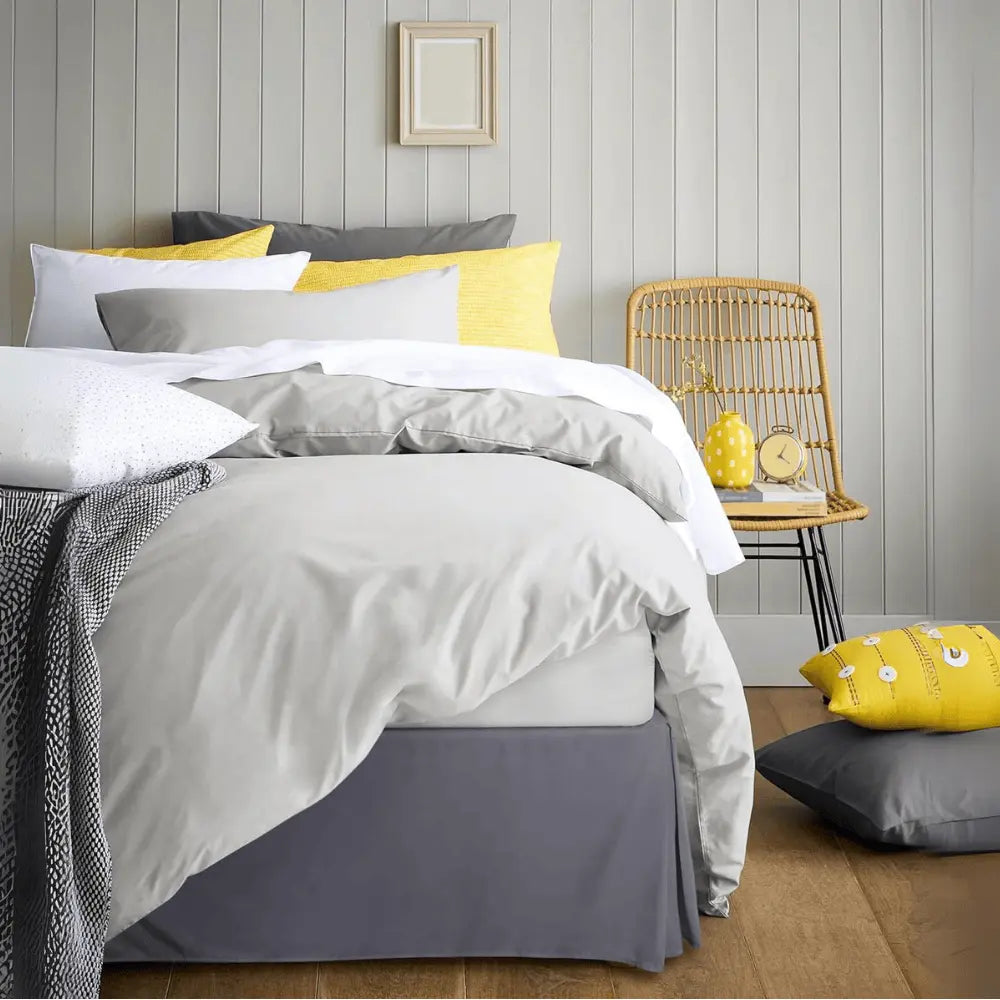 Grey Bed Skirt Luxury king-size bed hugger with anti-allergy properties and decorative patterns, ideal for premium hotel and dorm room use