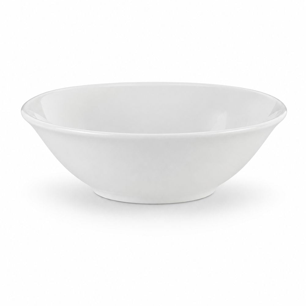 White porcelain bowl with gently curved sides for cereal, soup, salads, oatmeal and everyday meals.