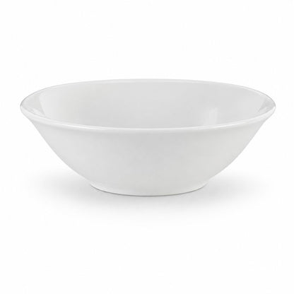 White porcelain bowl with gently curved sides for cereal, soup, salads, oatmeal and everyday meals.