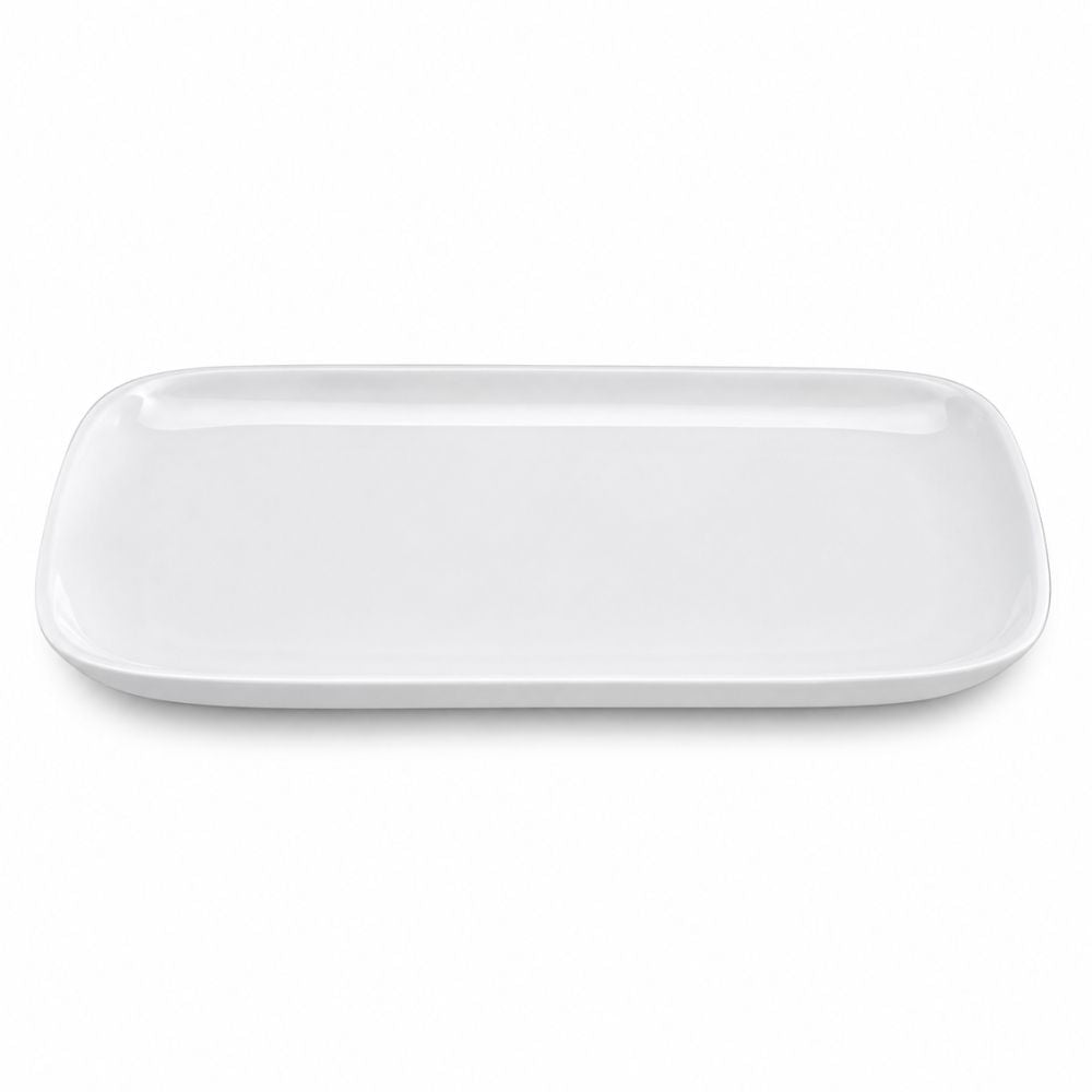 White porcelain oval serving platter with a smooth glazed finish for appetizers, entrées and shared dishes.