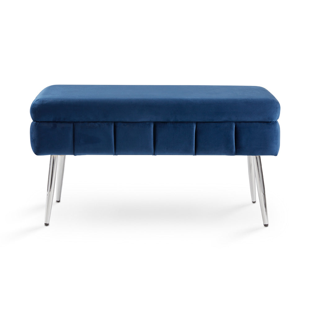 A frontal view showcasing the luxurious blue velvet upholstery and modern design, adding elegance to your space