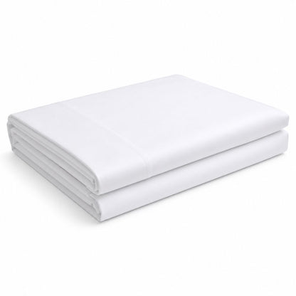 Neatly folded classic white microfiber top sheet with a smooth, lightweight finish for soft, comfortable and easy-care bedding.