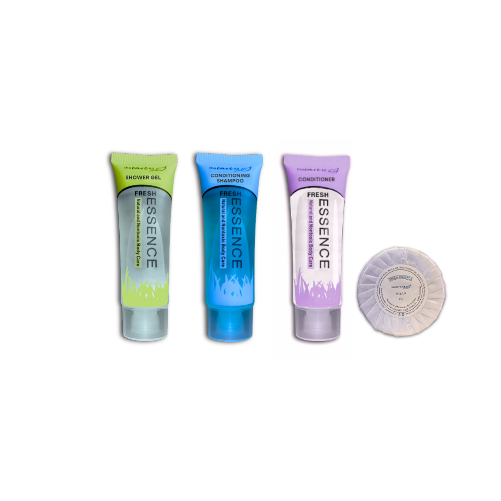 Ideal for convenient cleansing while traveling, this travel-friendly hospitality set includes shower gel, conditioner, and soap. 