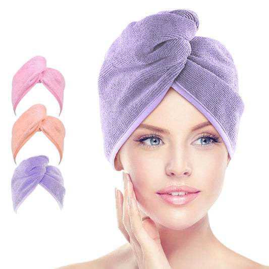 Microfiber Hair Towel Wrap with Button / Purple.