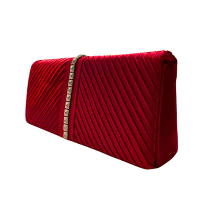 Satin Pleated Clutch- Red