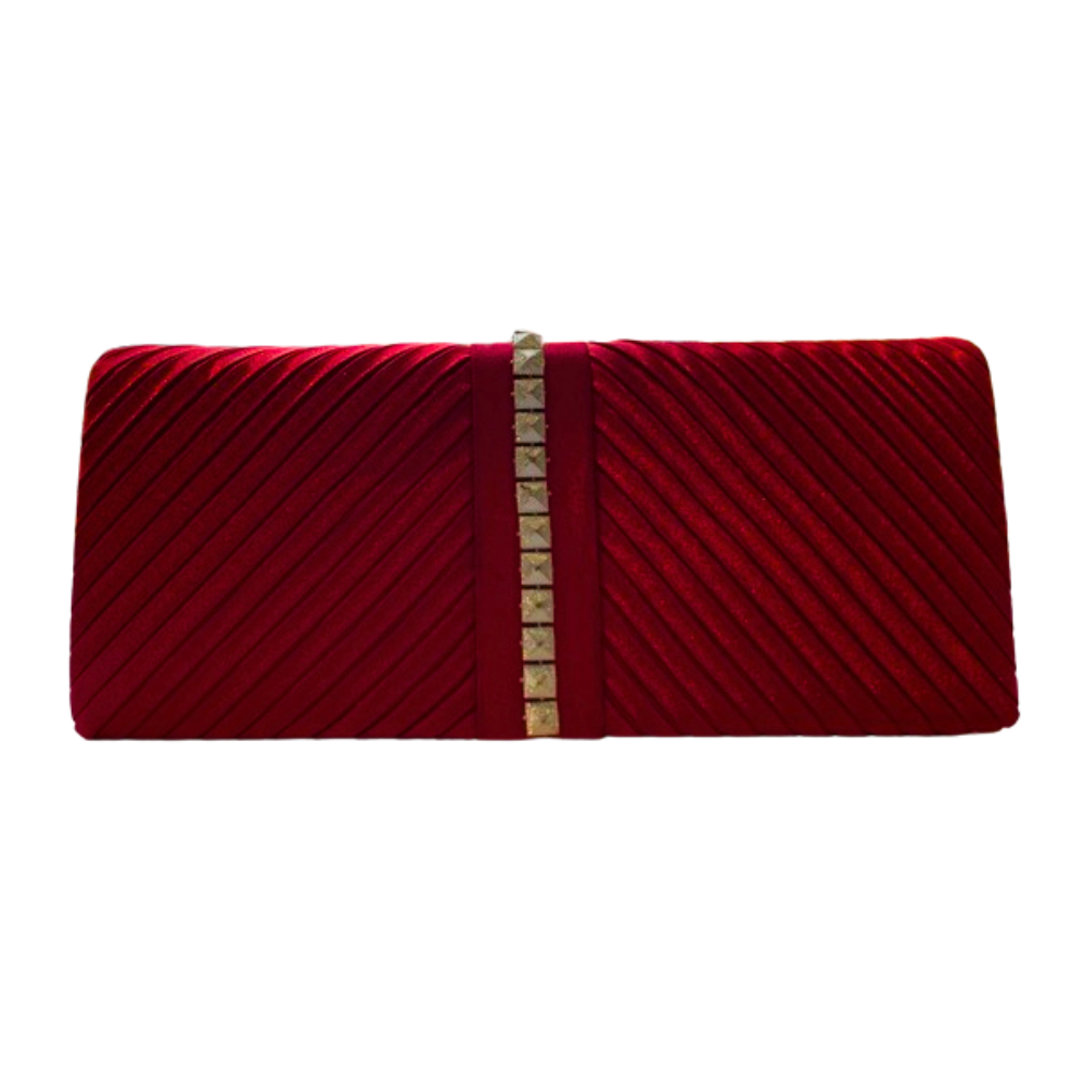 Satin Pleated Clutch- Red (different view)