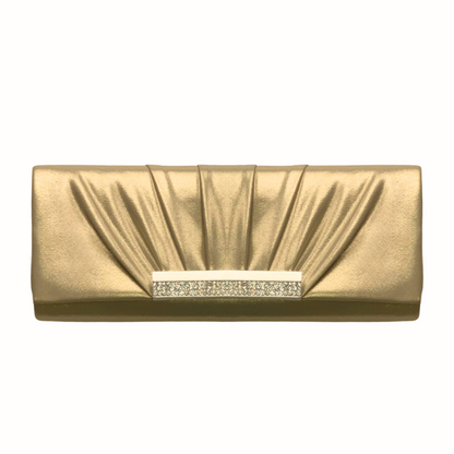 Jewel Accent Pleated Clutch- Gold