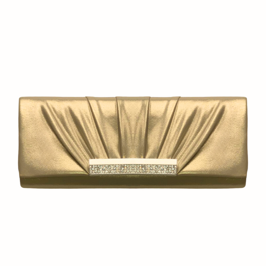 Jewel Accent Pleated Clutch- Gold