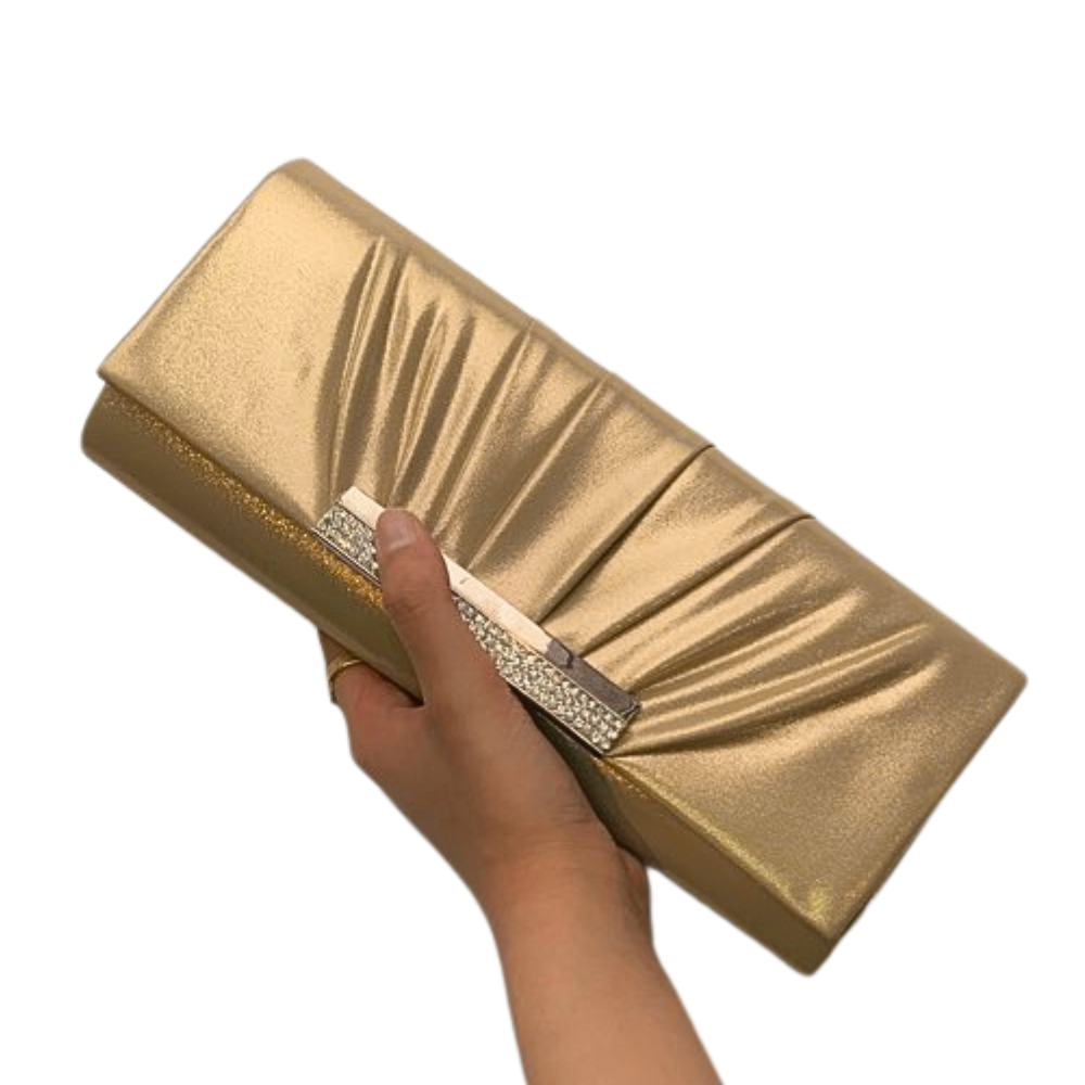 Jewel Accent Pleated Clutch- Gold (different view)