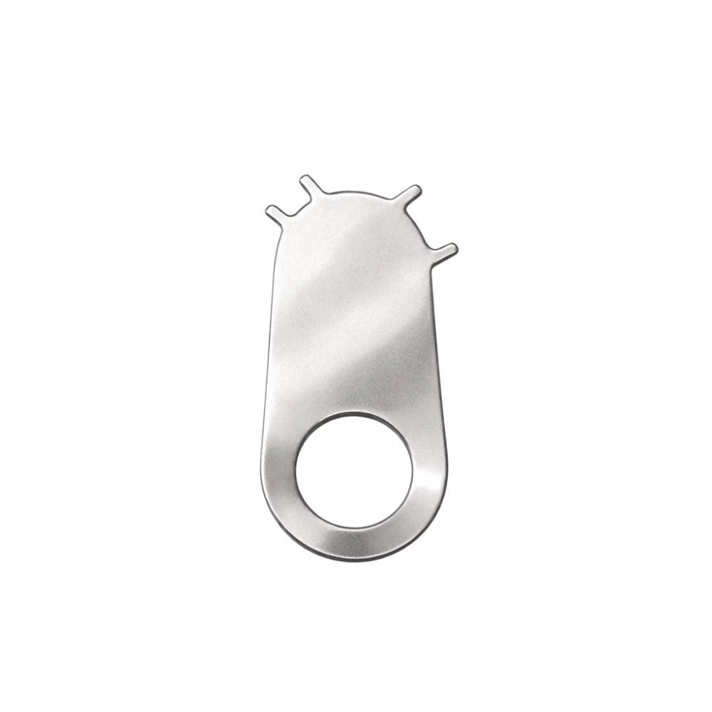 Compact stainless steel release key designed for opening and servicing compatible locking bathroom dispenser brackets.