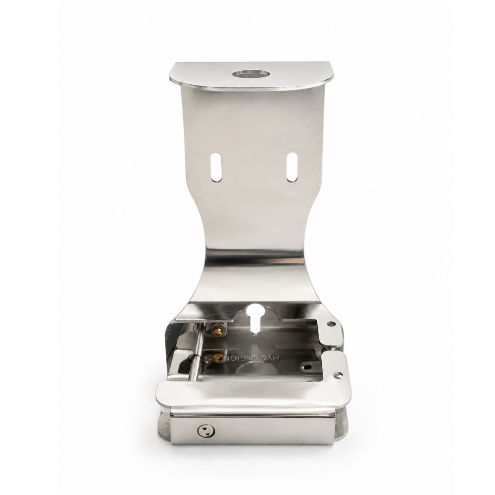 Dove body lotion in a locking stainless steel single dispenser bracket for hotels, resorts, spas, and commercial guest bathrooms.
